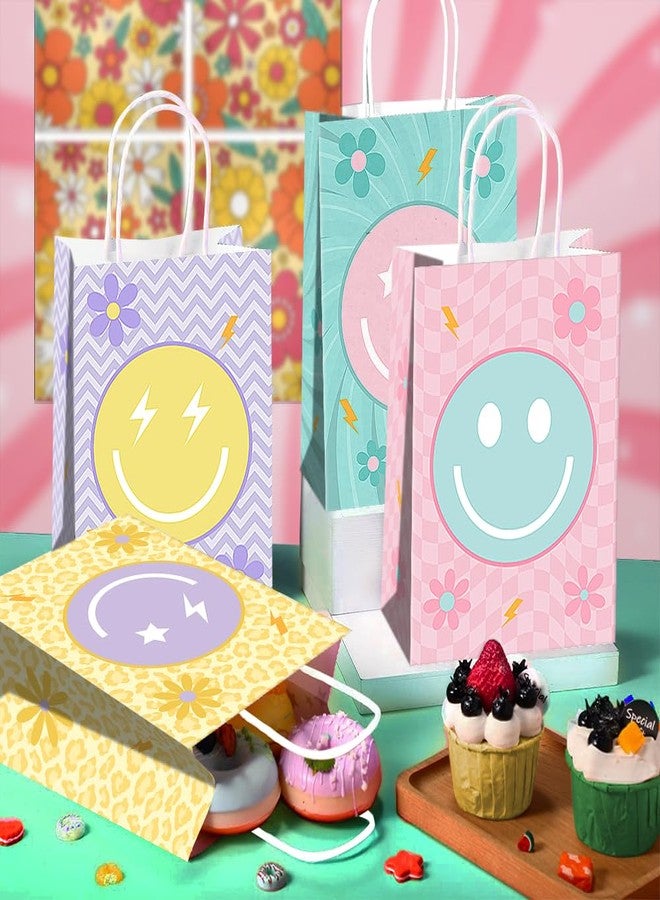 JOYGATHER 24 Pcs Smile Face Party Favors Bags with Handles, Pastel Goodie Bags, Gift Bags, Candy Bags with 4 Different Types, Groovy Kraft Paper Bags for Birthday Party Supplies Baby Shower Decorations - Image 4